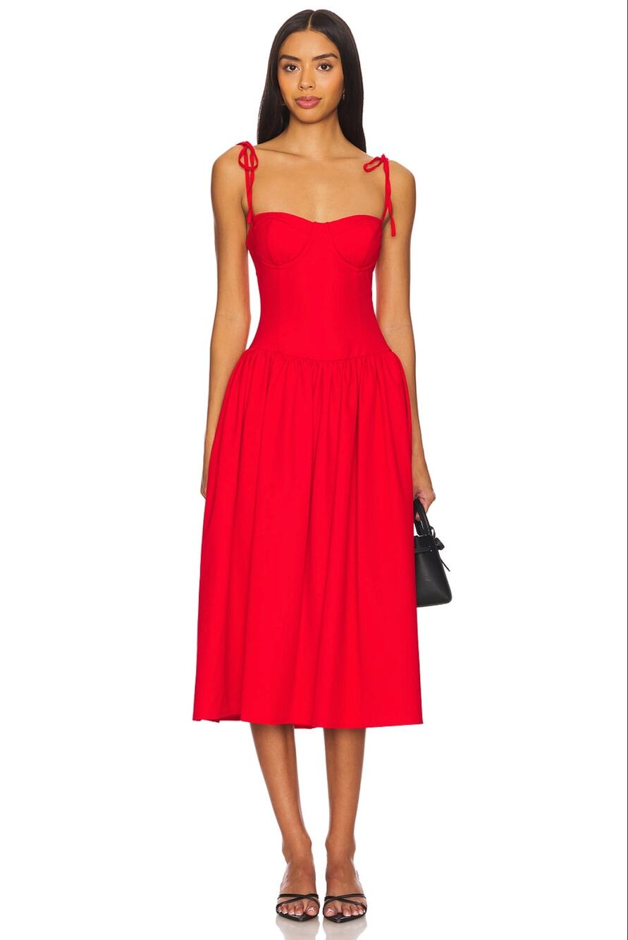 More To Come Theresa Midi Corset Dress in Red Size XS NWT CURRENT REVOLVE